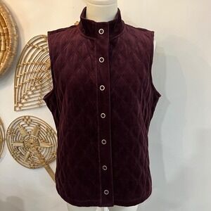 Liz Claiborne Deadstock Quilted Velvet Vest Snap Burgundy Heritage Equestrian L